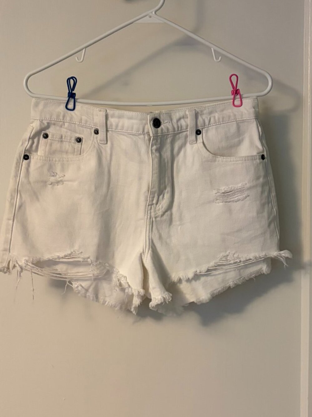 Pistola high rise distressed raw hem shorts size 27 white denim festival beach